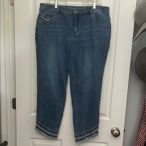 CJ Banks Blue Cropped Jeans with Frayed Hem